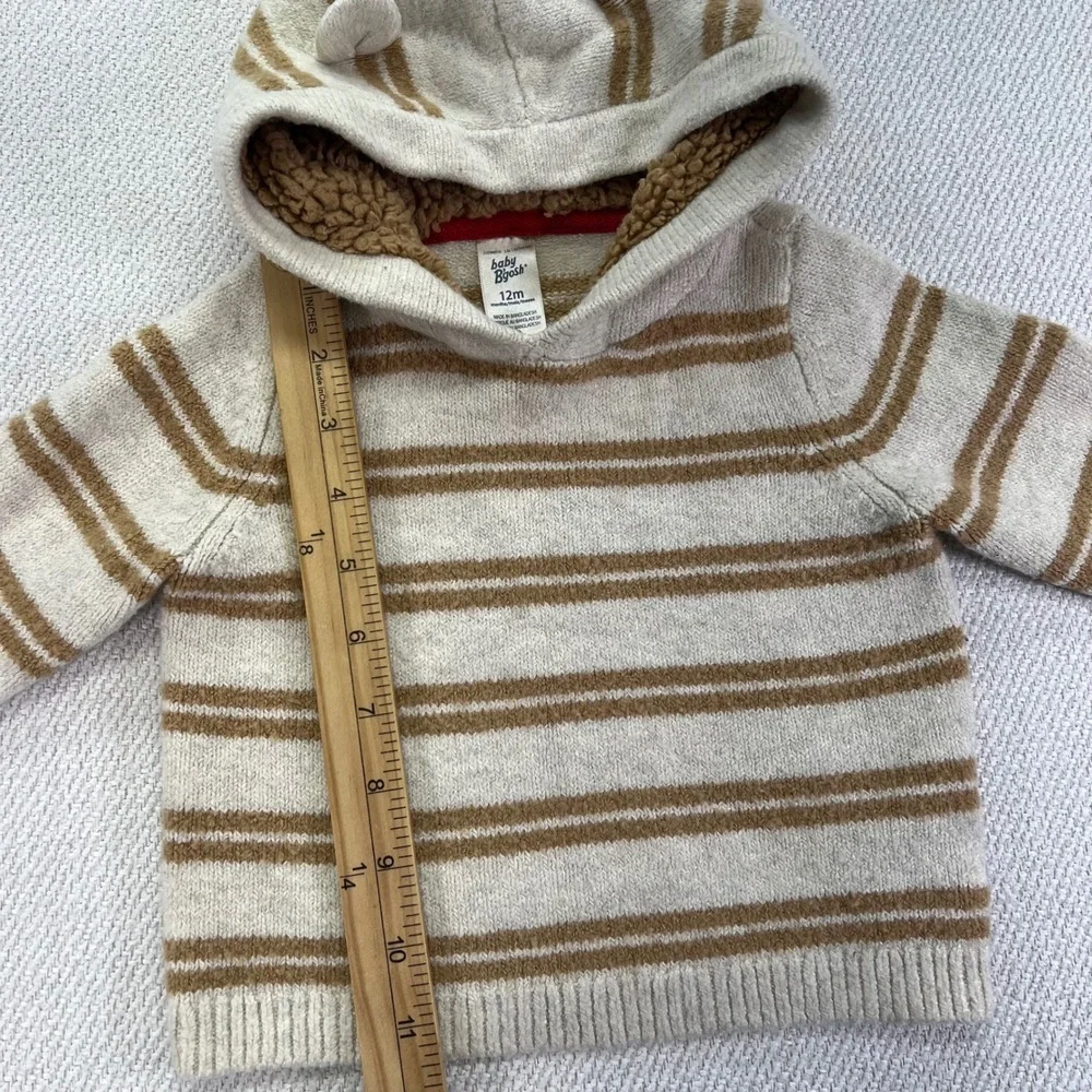 OshKosh Baby B'gosh Striped Knit‎ Hoodie and Pants Set Kids 12M Teddy Ears Soft
